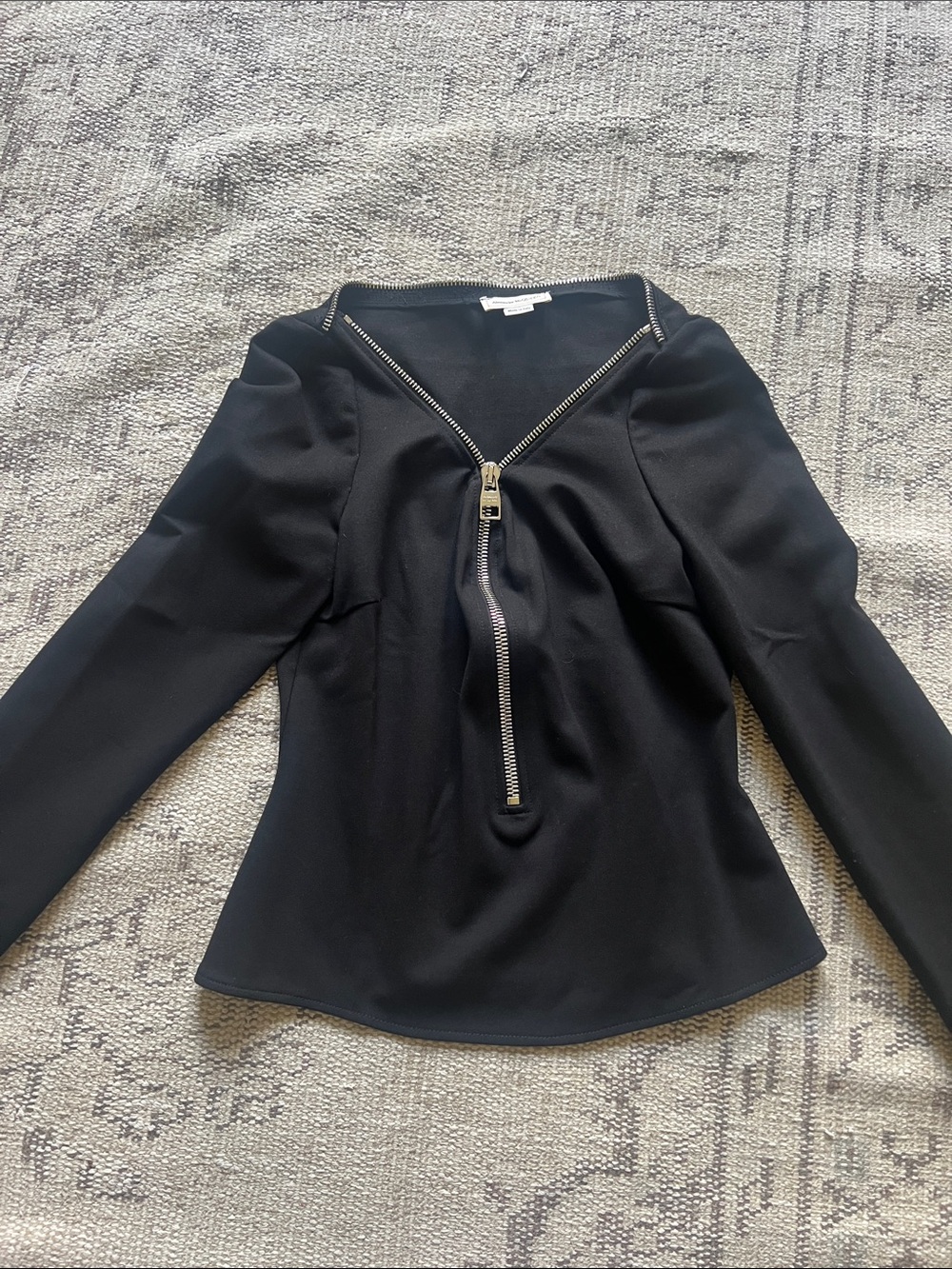 Alexander McQueen Black Long-Sleeve Zip-Front Peplum Top